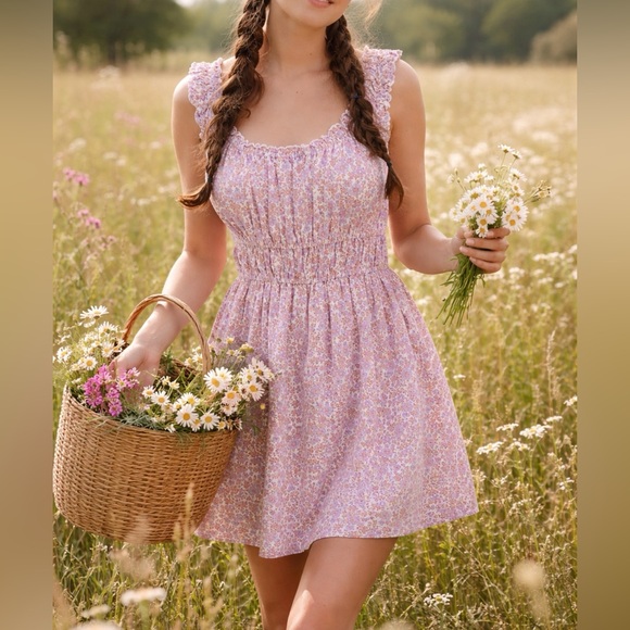 American Eagle Outfitters Dresses & Skirts - American Eagle Pink Floral Smocked Mini Dress Size S